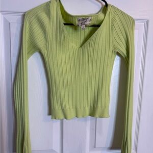 Hippie Rose Green Ribbed Crop Blouse